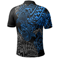 American Samoa Polo Shirt Amerika Samoa Seal Blue Turtle Hibiscus Flowing - Polynesian Pride