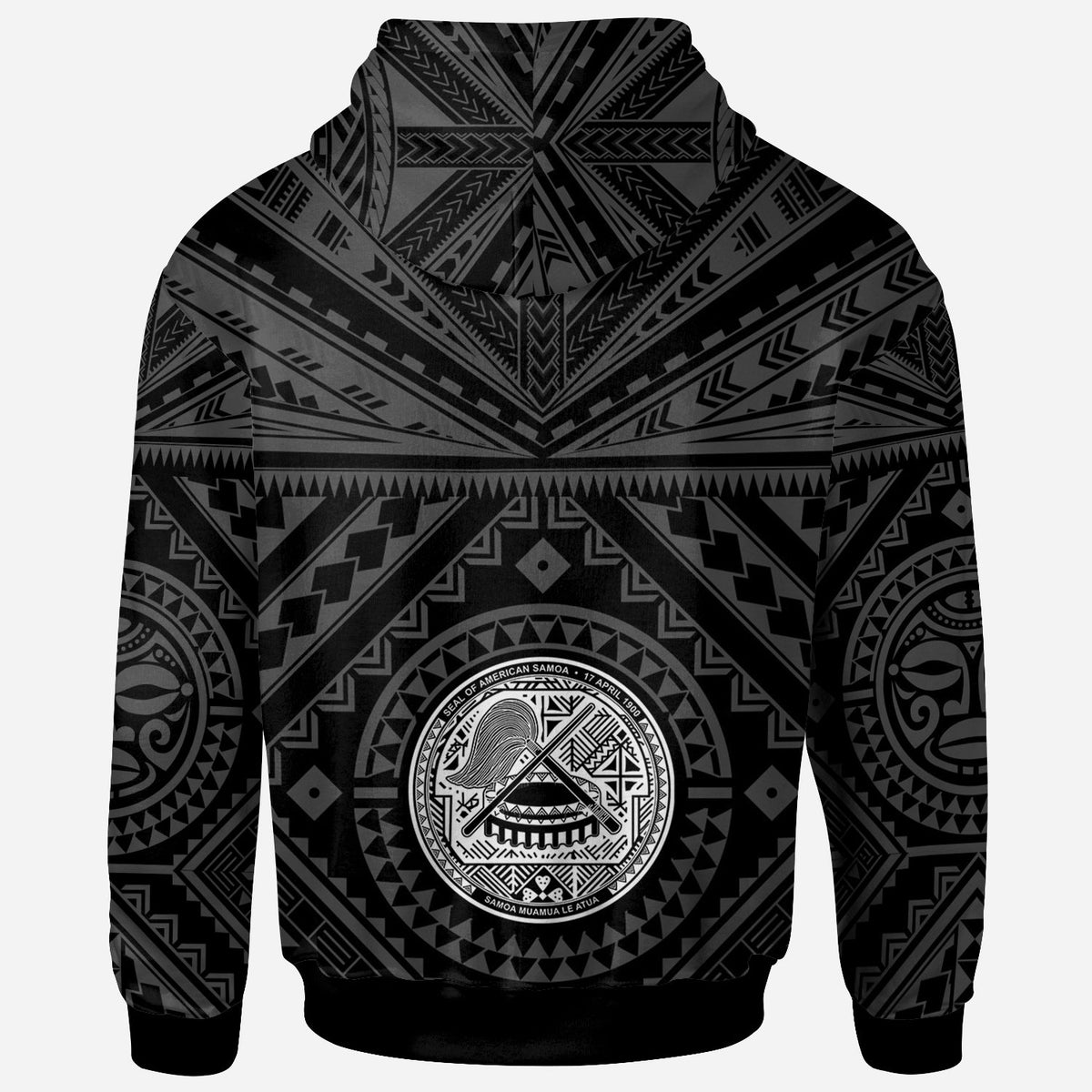 American Samoa Hoodie Seal In Polynesian Tattoo Style (Black) - Polynesian Pride