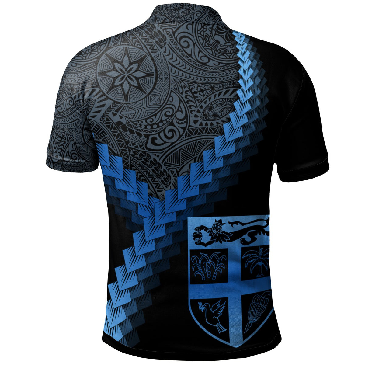 Fiji Polo Shirt Viti Coat Of Arms With Polynesian Tattoo Blue - Polynesian Pride