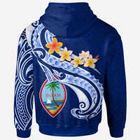 Guam Hoodie Guam Seal Polynesian Patterns Plumeria (Blue) - Polynesian Pride
