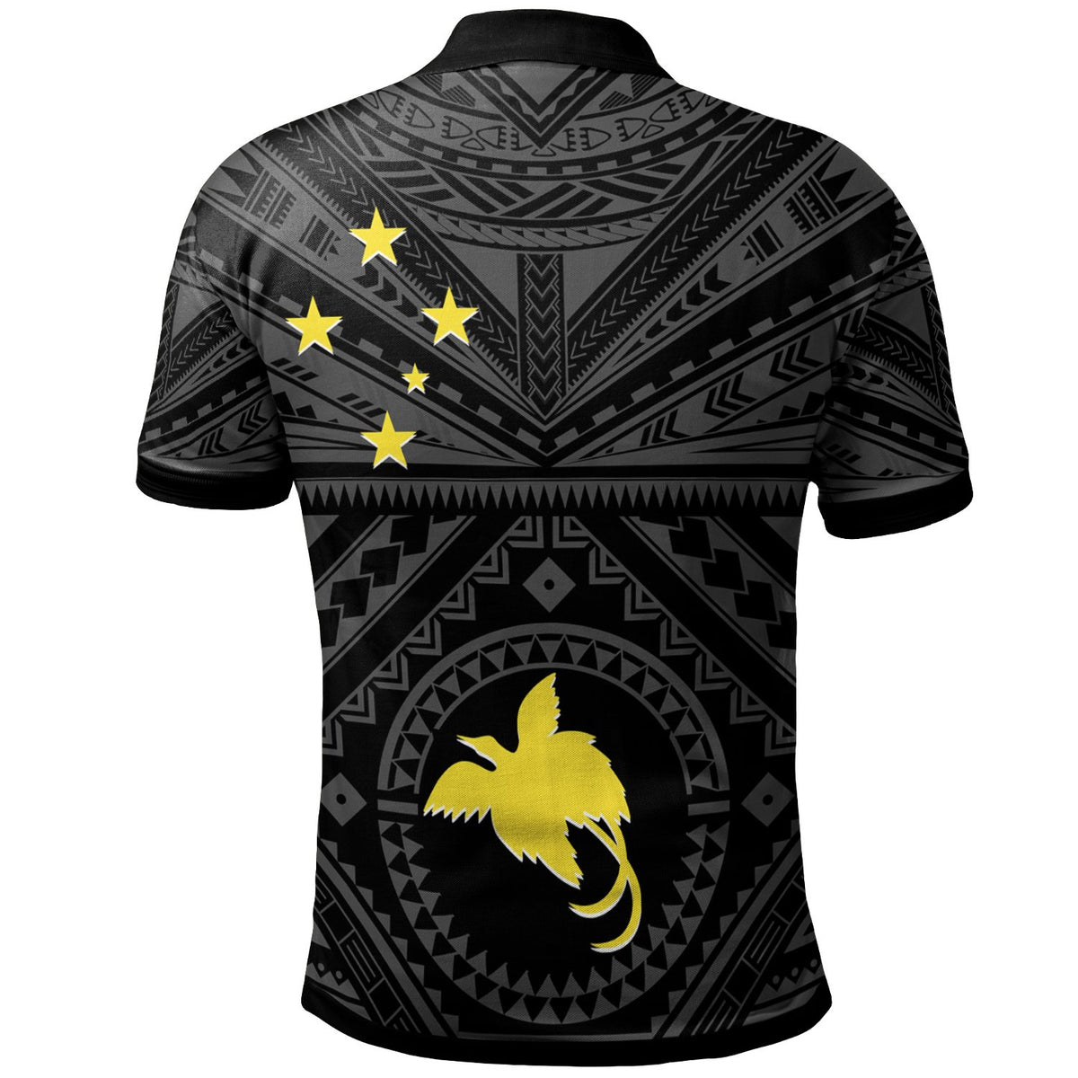 Papua New Guinea Polo Shirt Flag With Polynesian Patterns (Black) - Polynesian Pride