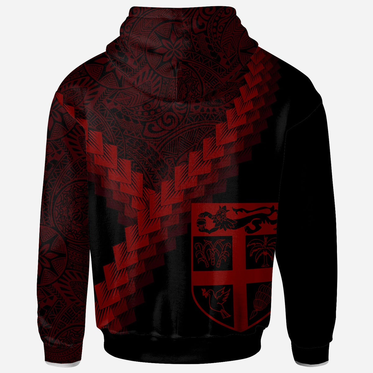 Fiji Zip up Hoodie Fiji Coat of Arms With Polynesian Tattoo Red - Polynesian Pride