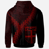 Fiji Zip up Hoodie Fiji Coat of Arms With Polynesian Tattoo Red - Polynesian Pride