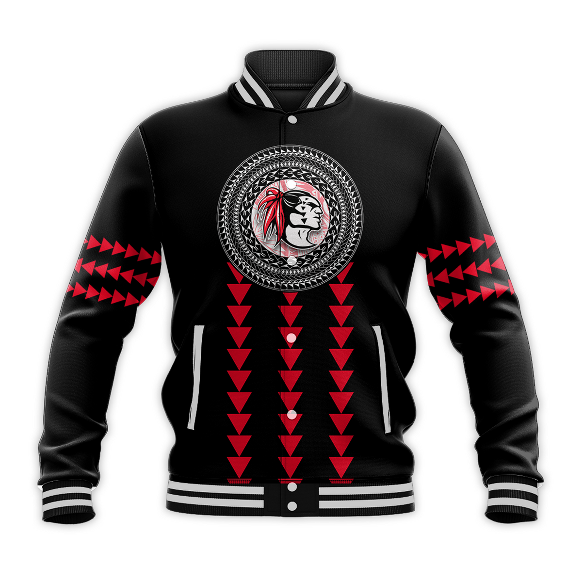 (Custom Personalised) Red Raiders Baseball Jacket Kahuku School LT13 - Polynesian Pride