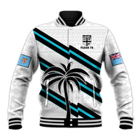 (Custom Text And Number) Fiji Rugby Tapa Pattern Fijian 7s White Baseball Jacket LT14 Unisex White - Polynesian Pride