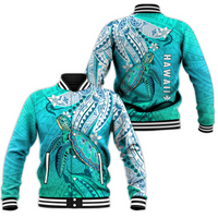 Hawaiian Islands Baseball Jacket Turtle Mix Hawaii Polynesian LT13 Unisex Blue - Polynesian Pride