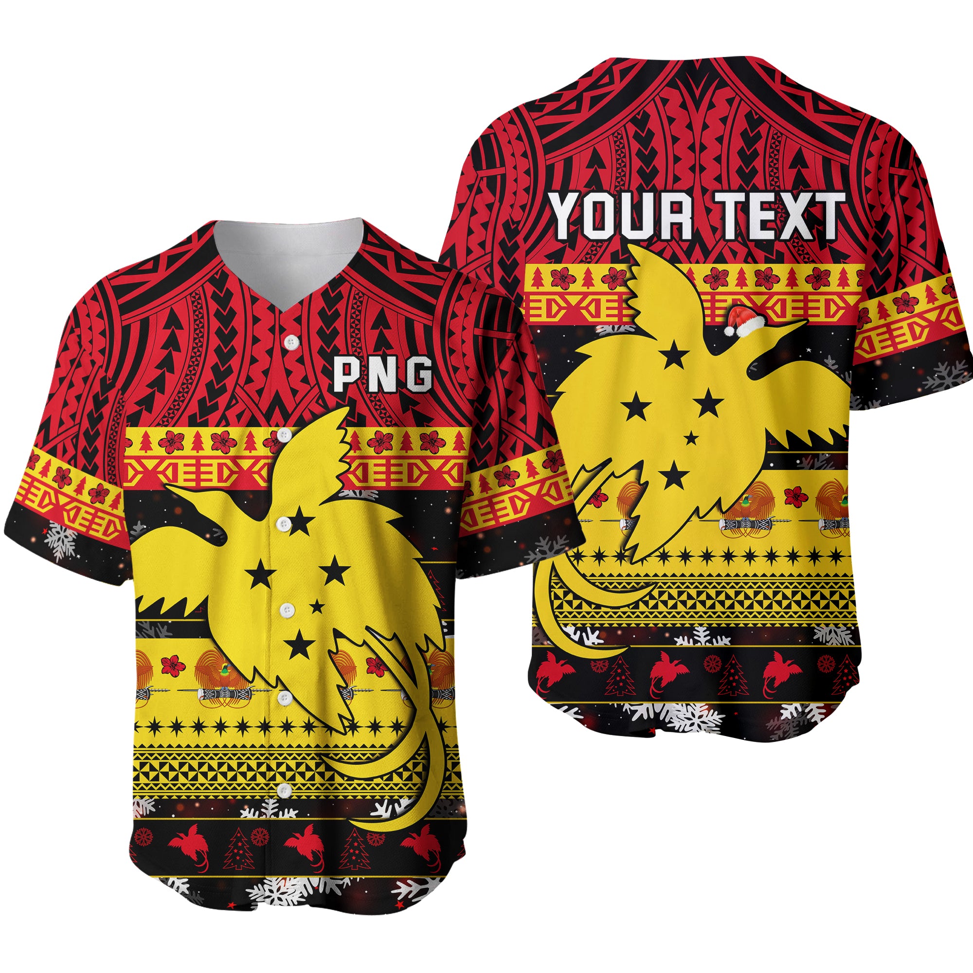 (Custom Personalised) Papua New Guinea Christmas Baseball Jersey Raggiana Loved LT13 Black - Polynesian Pride