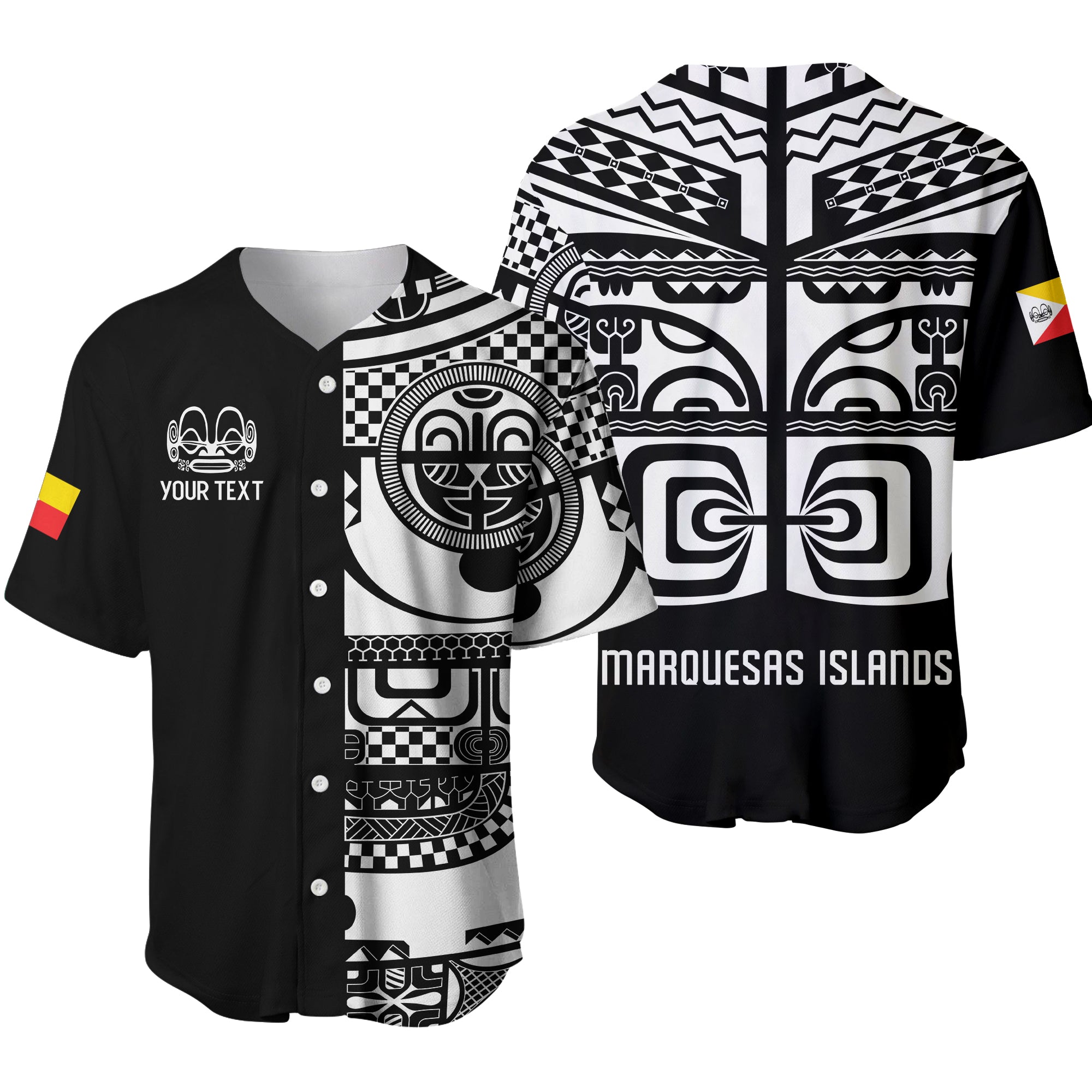 (Custom Personalised) Marquesas Islands Tiki Baseball Jersey Marquesan Tattoo LT13 Black - Polynesian Pride