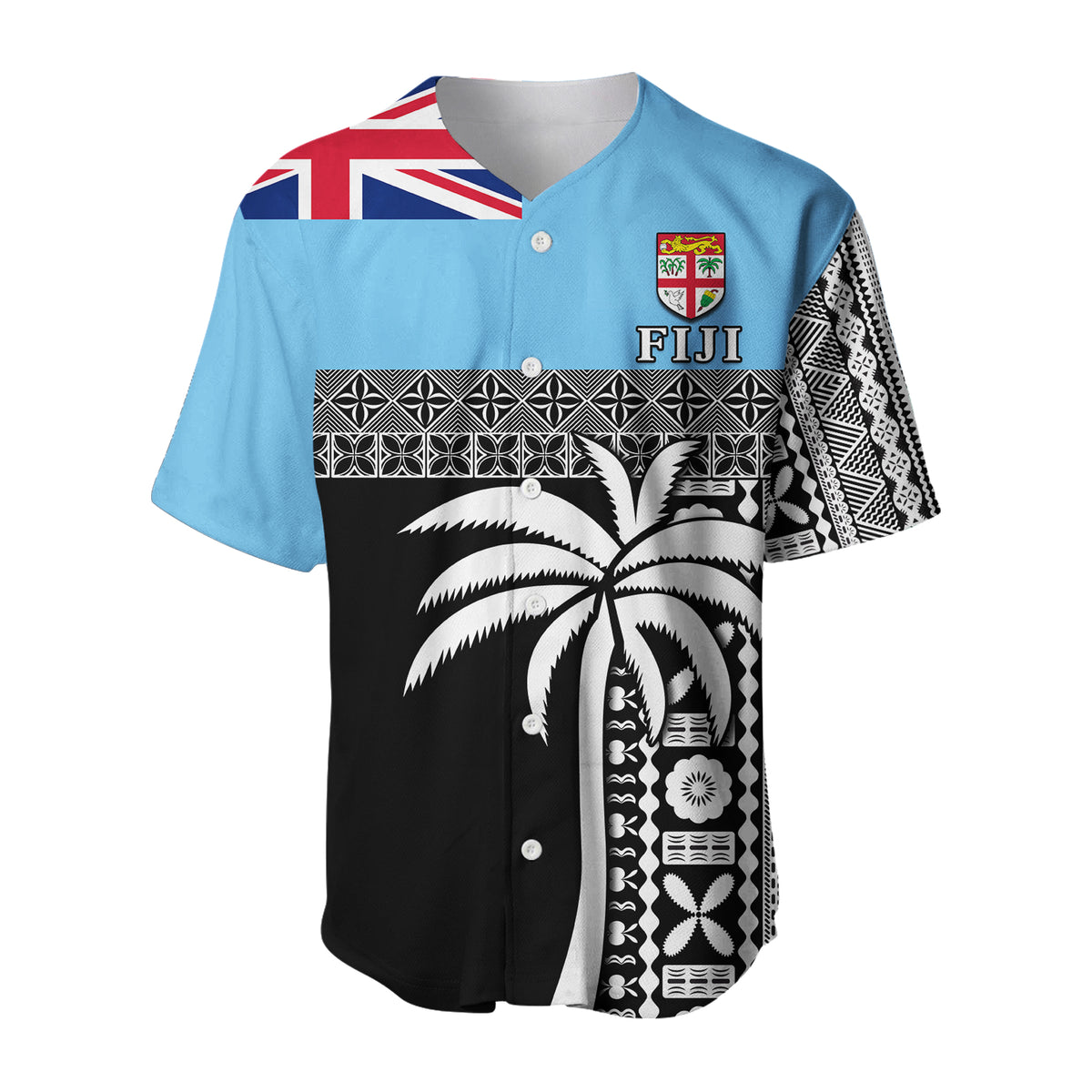 Fiji Tapa Pattern Baseball Jersey Coconut Tree LT13 - Polynesian Pride
