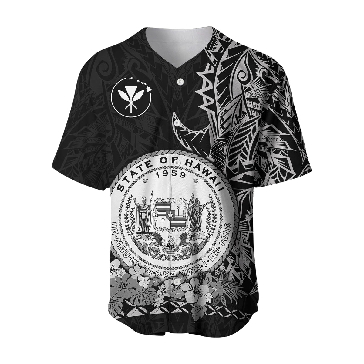 Hawaiian Polynesian Baseball Jersey White Seal of Hawaii LT13 - Polynesian Pride