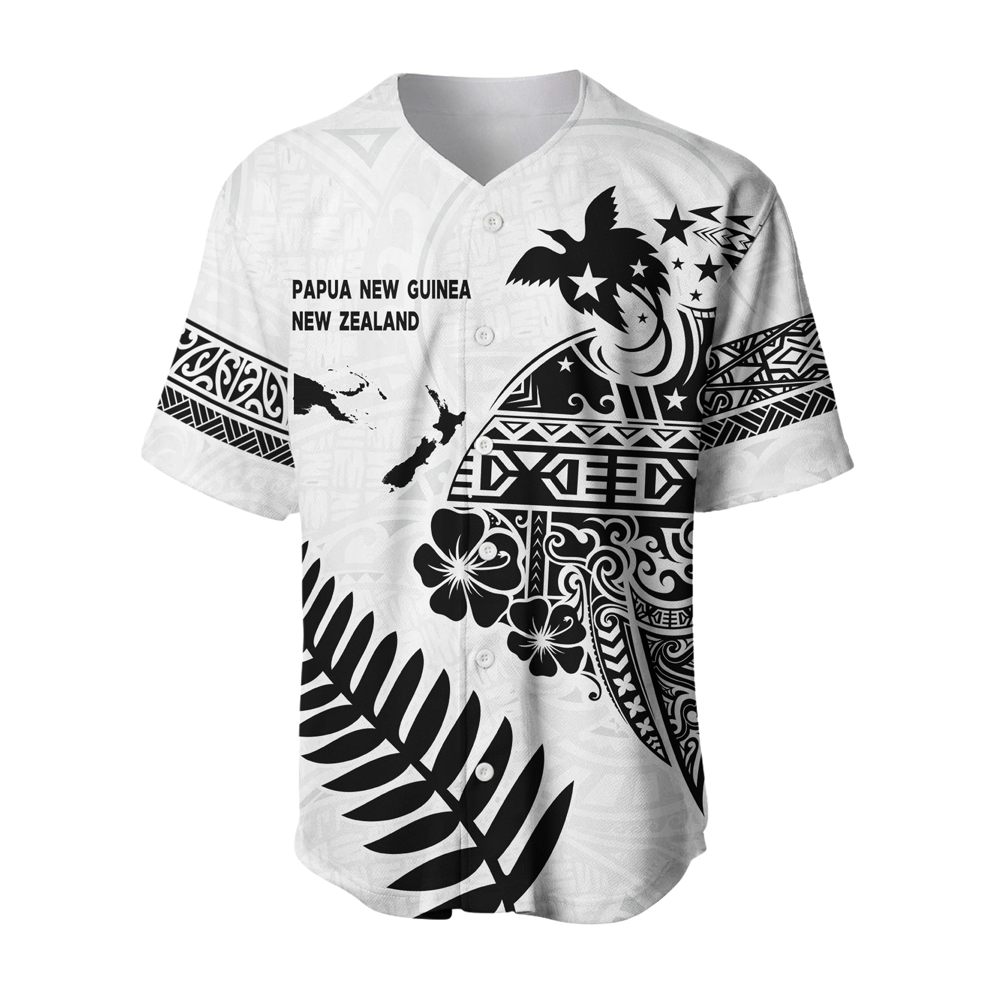 Papua New Guinea and New Zealand Baseball Jersey White Maori Polynesian LT13 White - Polynesian Pride