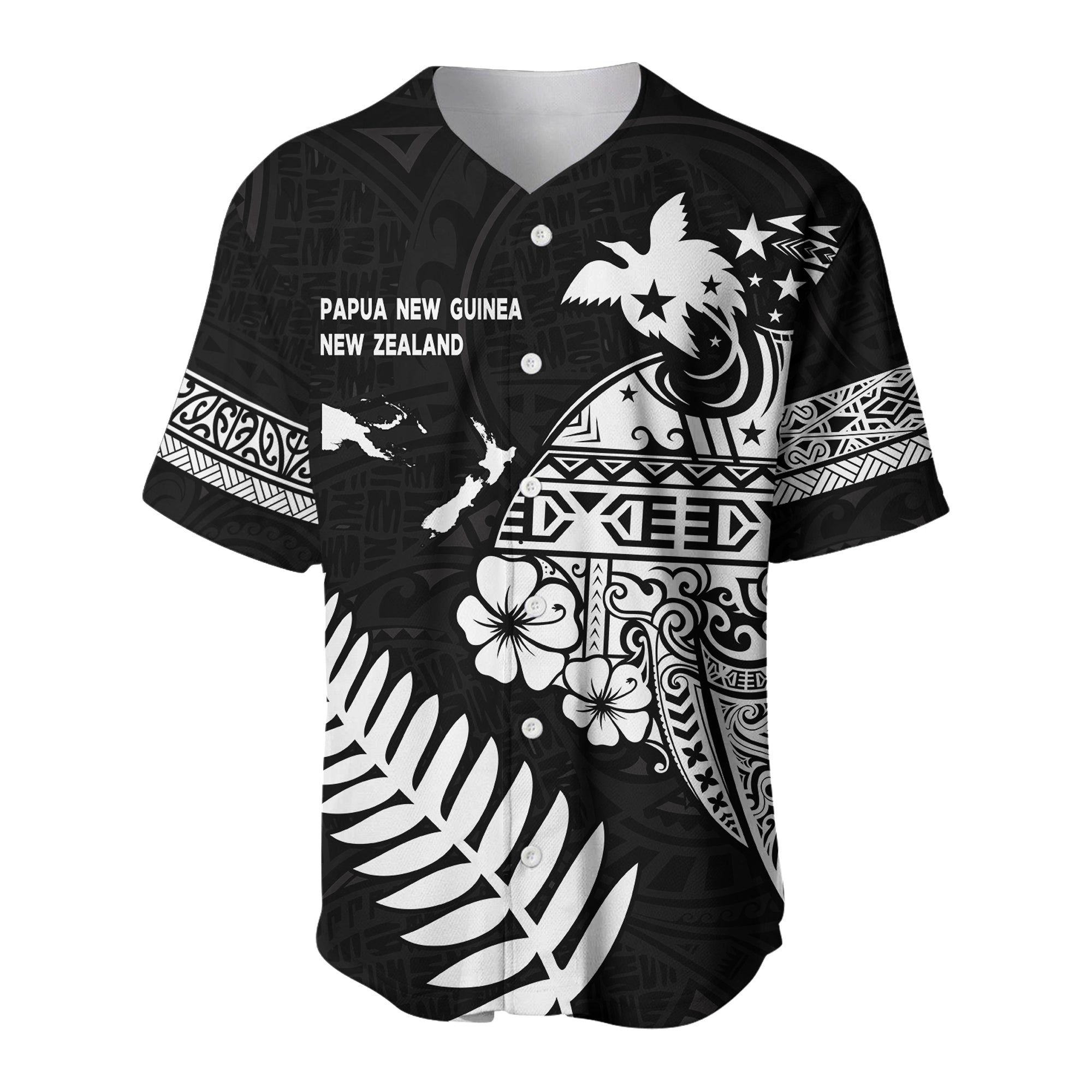 (Custom Personalised) Papua New Guinea and New Zealand Baseball Jersey Maori Polynesian LT13 Black - Polynesian Pride
