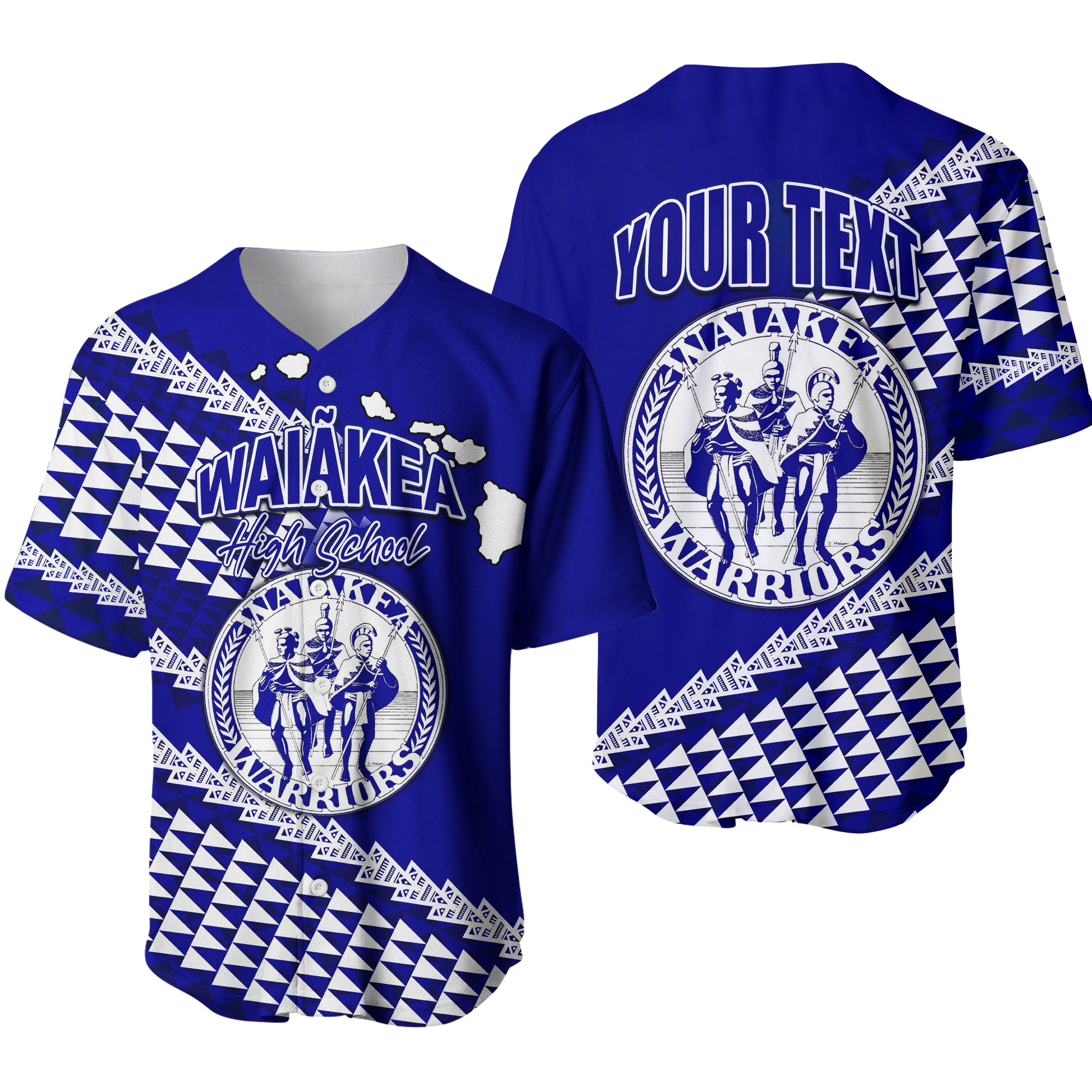 (Custom Personalised) Waiakea High School Hawaii Baseball Jersey -Navy Blue LT6 Blue - Polynesian Pride