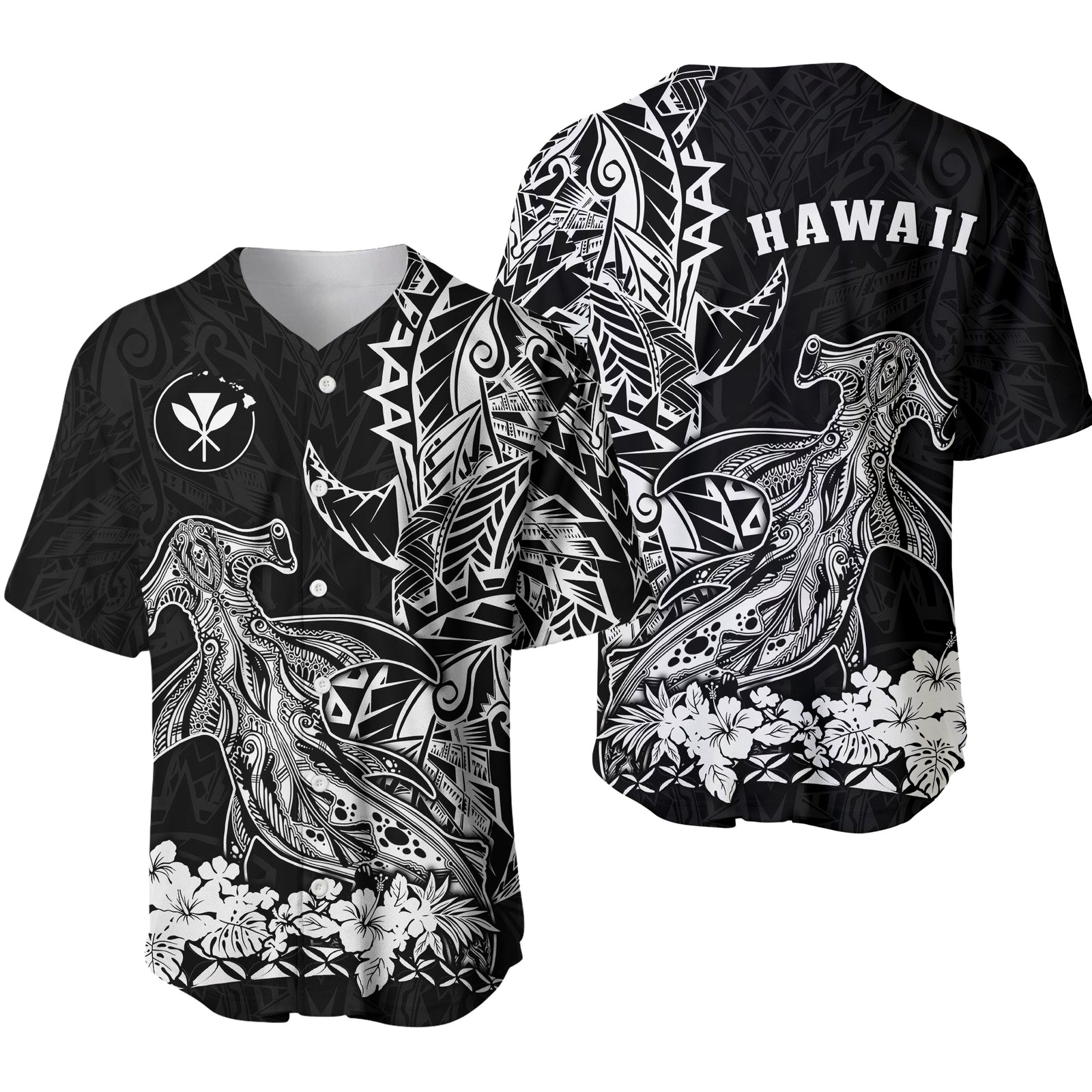 Hawaii Polynesian Baseball Jersey Wild Hammerhead Sharks LT13 Black - Polynesian Pride