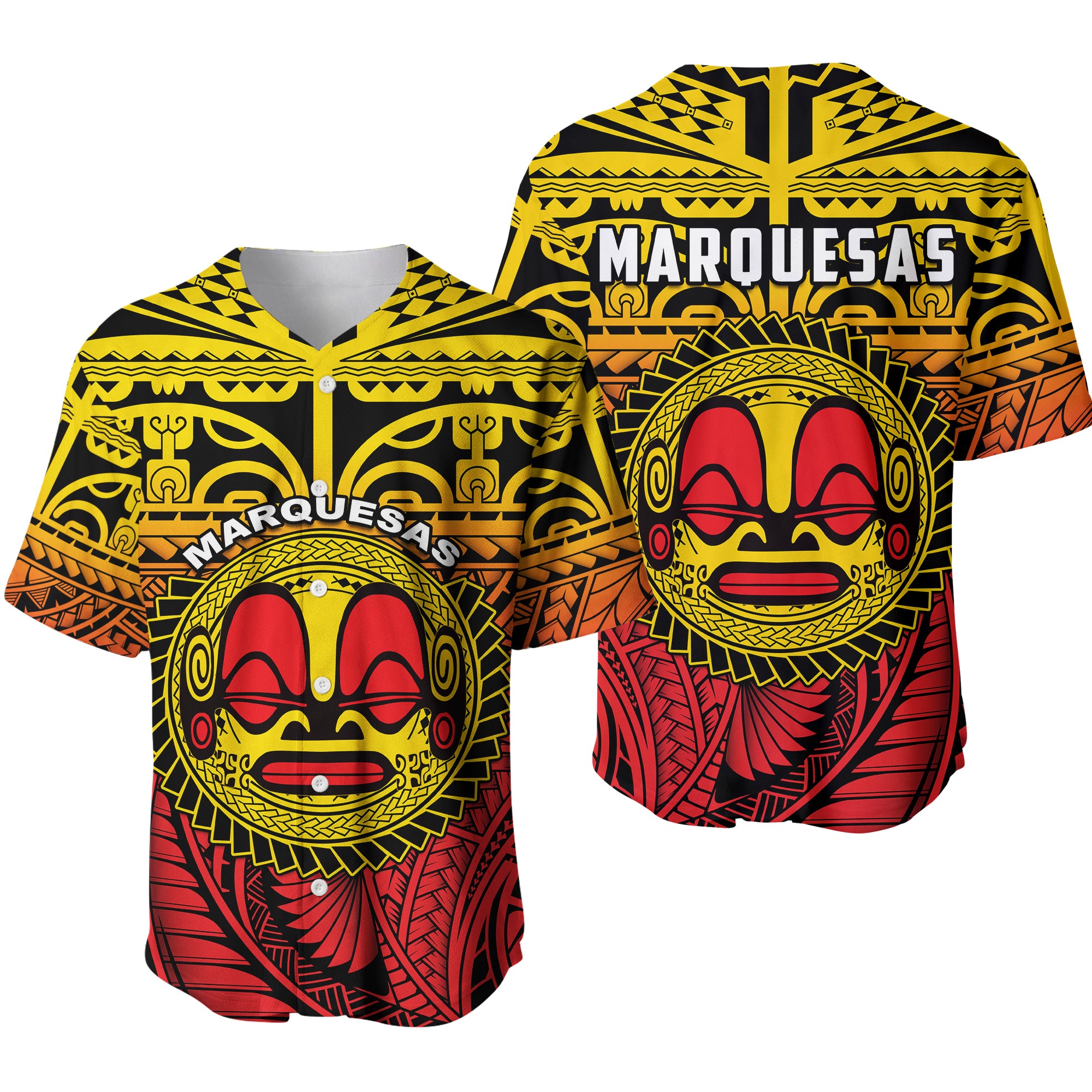 Marquesas Islands Baseball Jersey Mata Tiki Polynesian Pattern LT13 Gold - Polynesian Pride