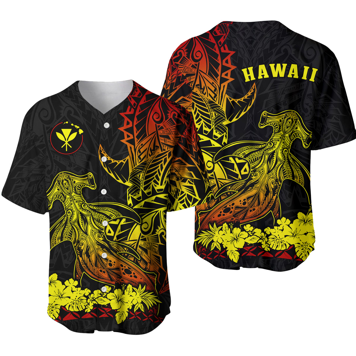 Hawaii Polynesian Baseball Jersey Wild Hammerhead Sharks Fresh Life LT13 Black - Polynesian Pride