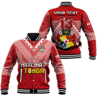 (Custom Text and Number) Tonga Rugby MMT Baseball Jacket Ngatu Mate Maa Tonga Special LT13 Unisex Red - Polynesian Pride