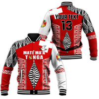 (Custom Text and Number) Tonga Rugby Baseball Jacket Kupesi Ngatu Mate Maa Tonga LT13 Unisex Red - Polynesian Pride
