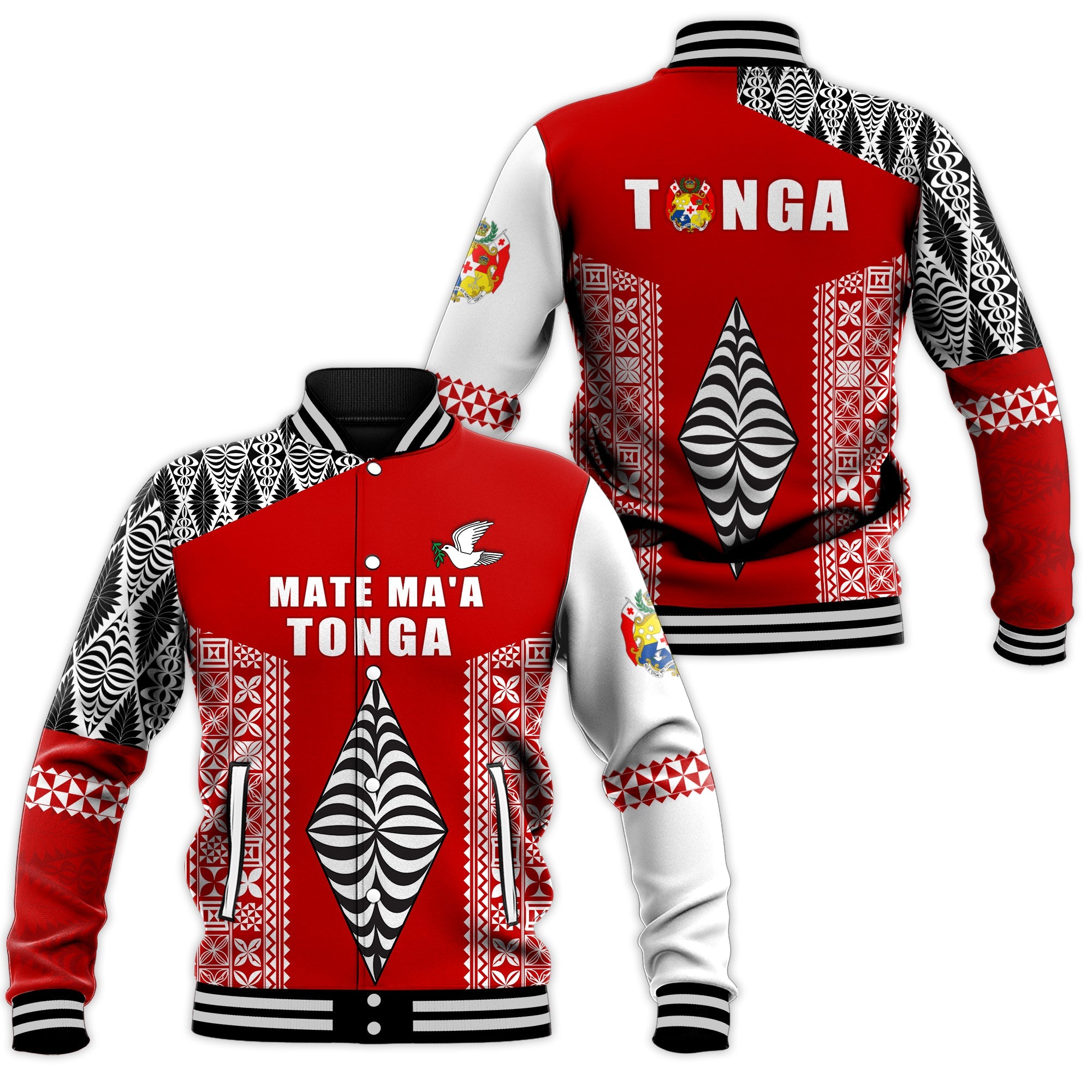 Tonga Rugby Baseball Jacket - Mate Ma'a Tonga LT13 Unisex Red - Polynesian Pride