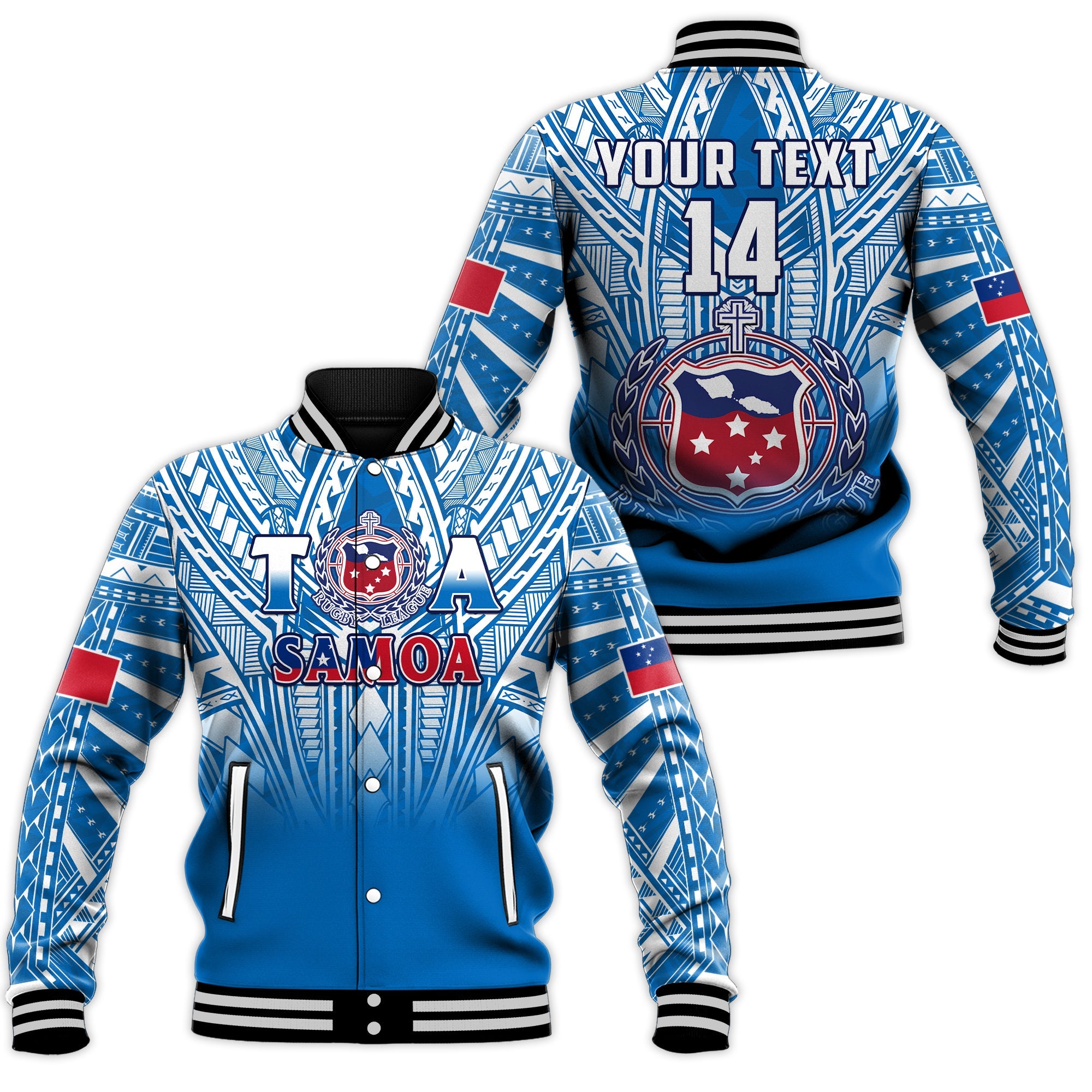 (Custom Text And Number) Samoa Rugby Baseball Jacket Personalise Toa Samoa Polynesian Pacific Blue Version LT14 Unisex Blue - Polynesian Pride