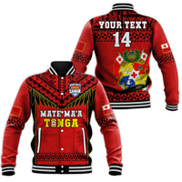 (Custom Text And Number) Tonga Rugby Baseball Jacket Mate Maa Tonga Pacific Ngatu Black LT14 Unisex Red - Polynesian Pride