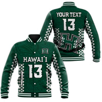 (Custom Text and Number) Hawaii Football Baseball Jacket Kakau Warrior Be Stronger LT13 Unisex Green - Polynesian Pride