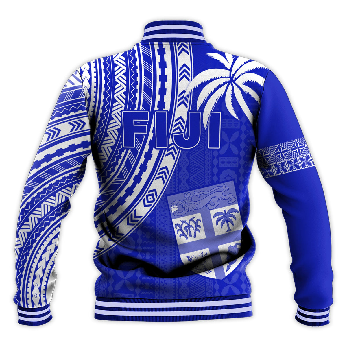 Fiji Rugby Sevens Baseball Jacket Fijian 7s Tapa Polynesian Blue Ver.02 LT13 - Polynesian Pride