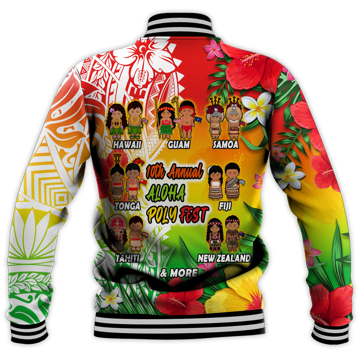 Aloha Poly Fest Baseball Jacket Polynesian Pattern With Tropical Flowers LT14 - Polynesian Pride