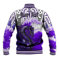 (Custom Personalised) Manaia Maori Baseball Jacket Fern Aotearoa Purple Waves LT13 - Polynesian Pride