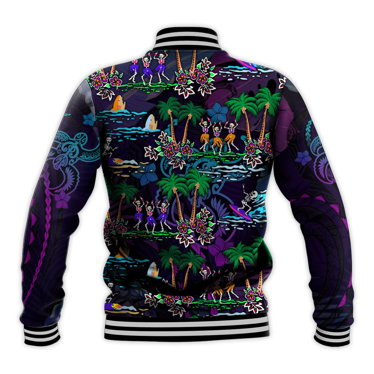 Hawaii Skeleton Dancing Baseball Jacket Halloween Hawaiian Turtle LT13 - Polynesian Pride