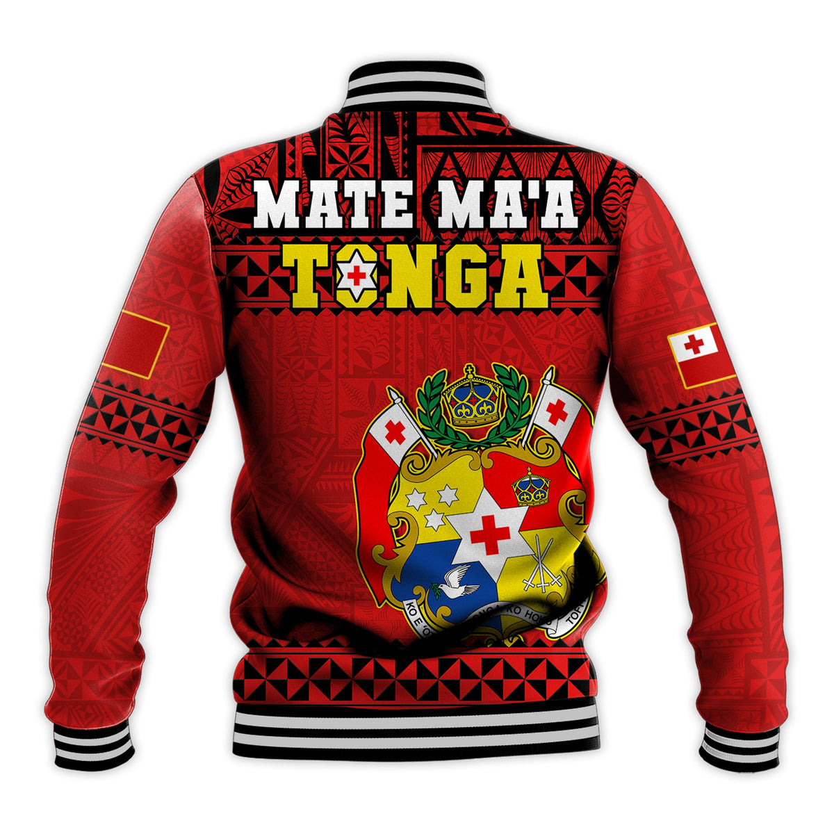 Tonga Rugby Baseball Jacket Mate Maa Tonga Pacific Ngatu Black LT14 - Polynesian Pride