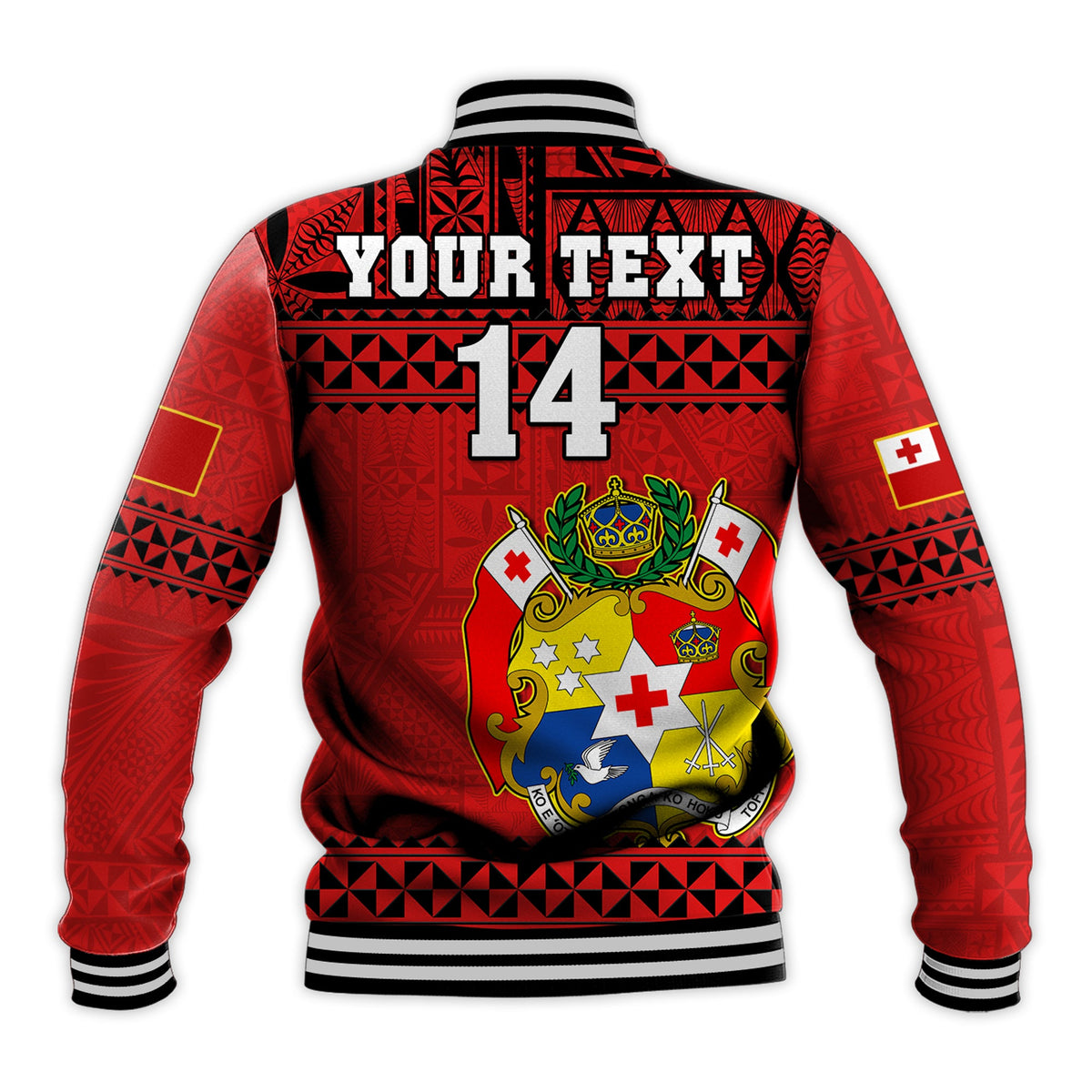 (Custom Text And Number) Tonga Rugby Baseball Jacket Mate Maa Tonga Pacific Ngatu Black LT14 - Polynesian Pride