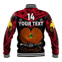 (Custom Text And Number) Papua New Guinea Rugby Baseball Jacket PNG Kumuls Bird Of Paradise Black LT14 - Polynesian Pride