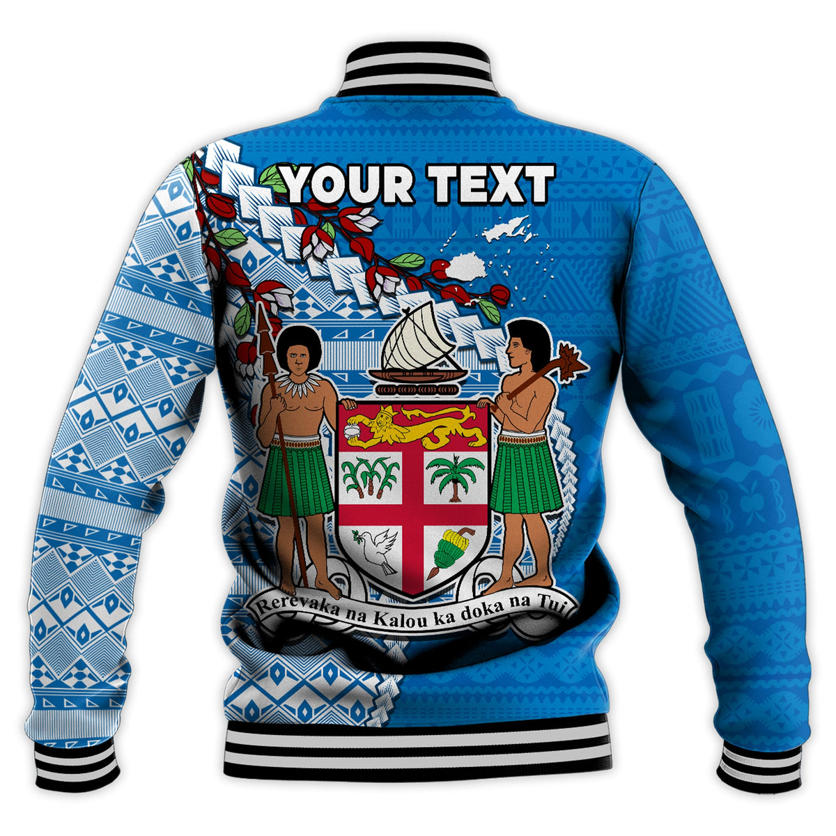 (Custom Personalised) Fiji Baseball Jacket Fijian Drua Mix Tagimaucia Flower Blue Style LT14 - Polynesian Pride