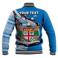 (Custom Personalised) Fiji Baseball Jacket Fijian Drua Mix Tagimaucia Flower Blue Style LT14 - Polynesian Pride