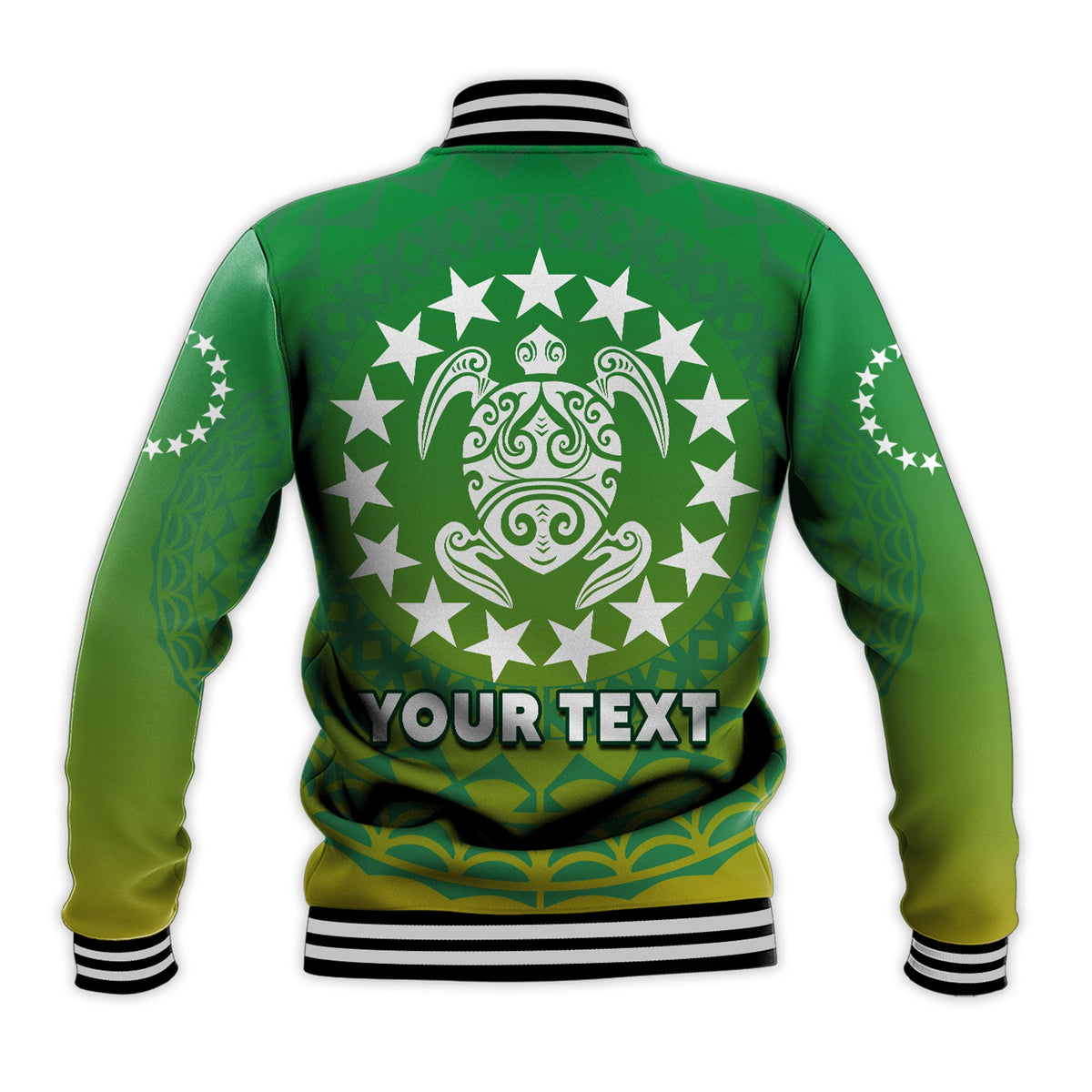 (Custom Personalised) Cook Islands Baseball Jacket Circle Pattern Mix Sea Turtle Green Version LT14 - Polynesian Pride
