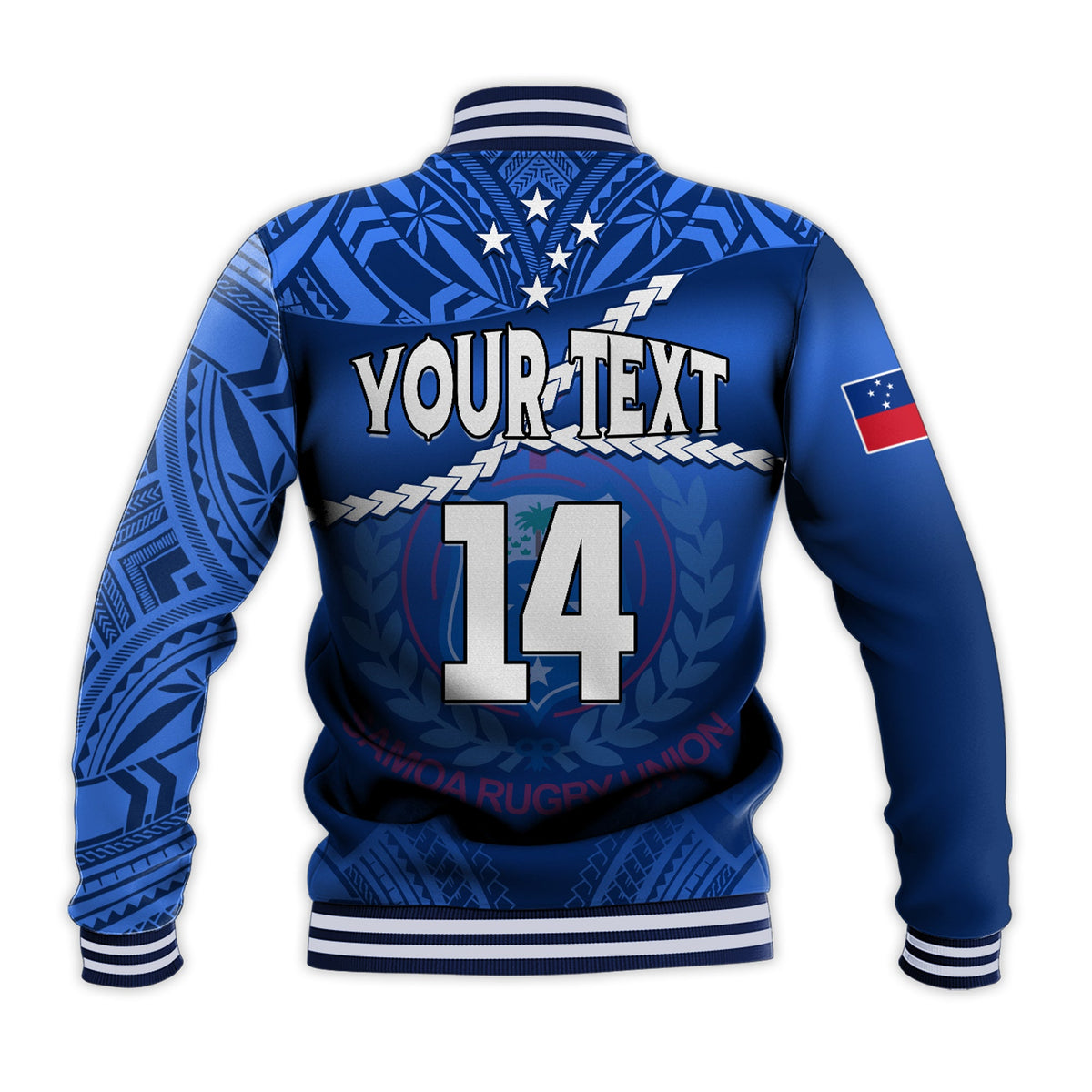 (Custom Text And Number) Samoa Rugby Baseball Jacket Manu Samoa Polynesian Hibiscus Blue Style LT14 - Polynesian Pride