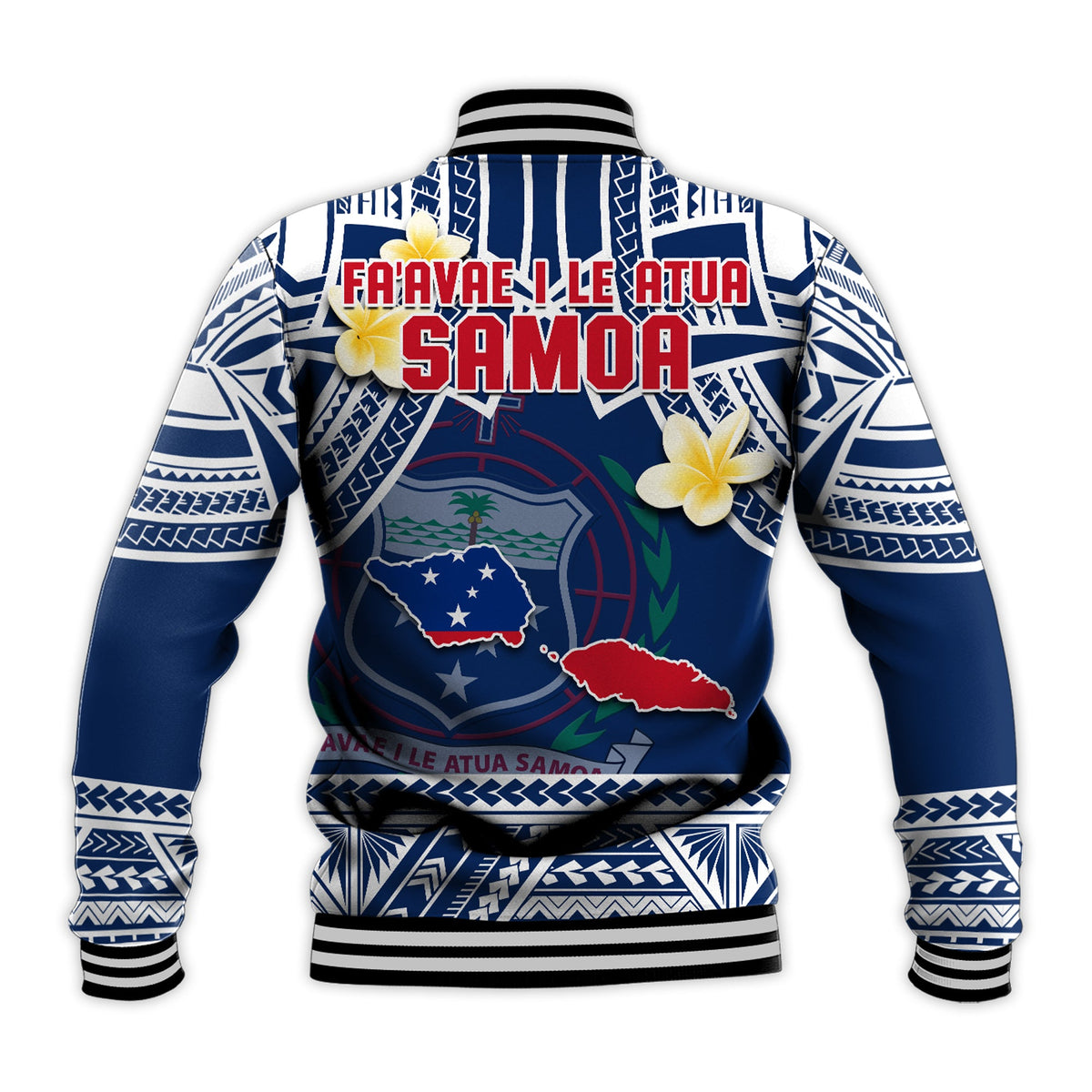 Samoa Baseball Jacket Samoan Plumeria Flowers Mix Polynesian Pattern LT14 - Polynesian Pride