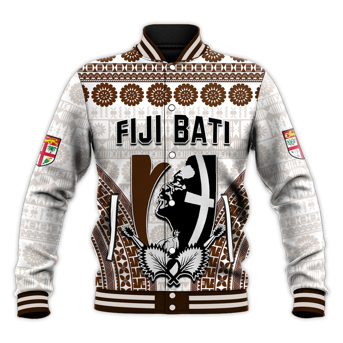 Custom Text and Number Fiji Rugby Bati Baseball Jacket Proud Tapa Pattern LT13 - Polynesian Pride