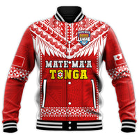 (Custom Text And Number) Tonga Rugby Baseball Jacket Mate Maa Tonga Pacific Ngatu White LT14 - Polynesian Pride