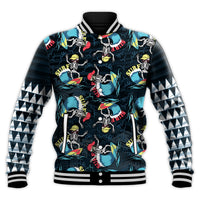 Hawaii Skeleton Surf Baseball Jacket Halloween Hawaiian Tribal LT13 Unisex Black - Polynesian Pride