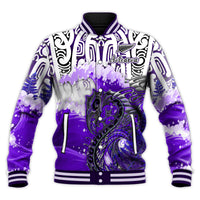 (Custom Personalised) Manaia Maori Baseball Jacket Fern Aotearoa Purple Waves LT13 Unisex Purple - Polynesian Pride