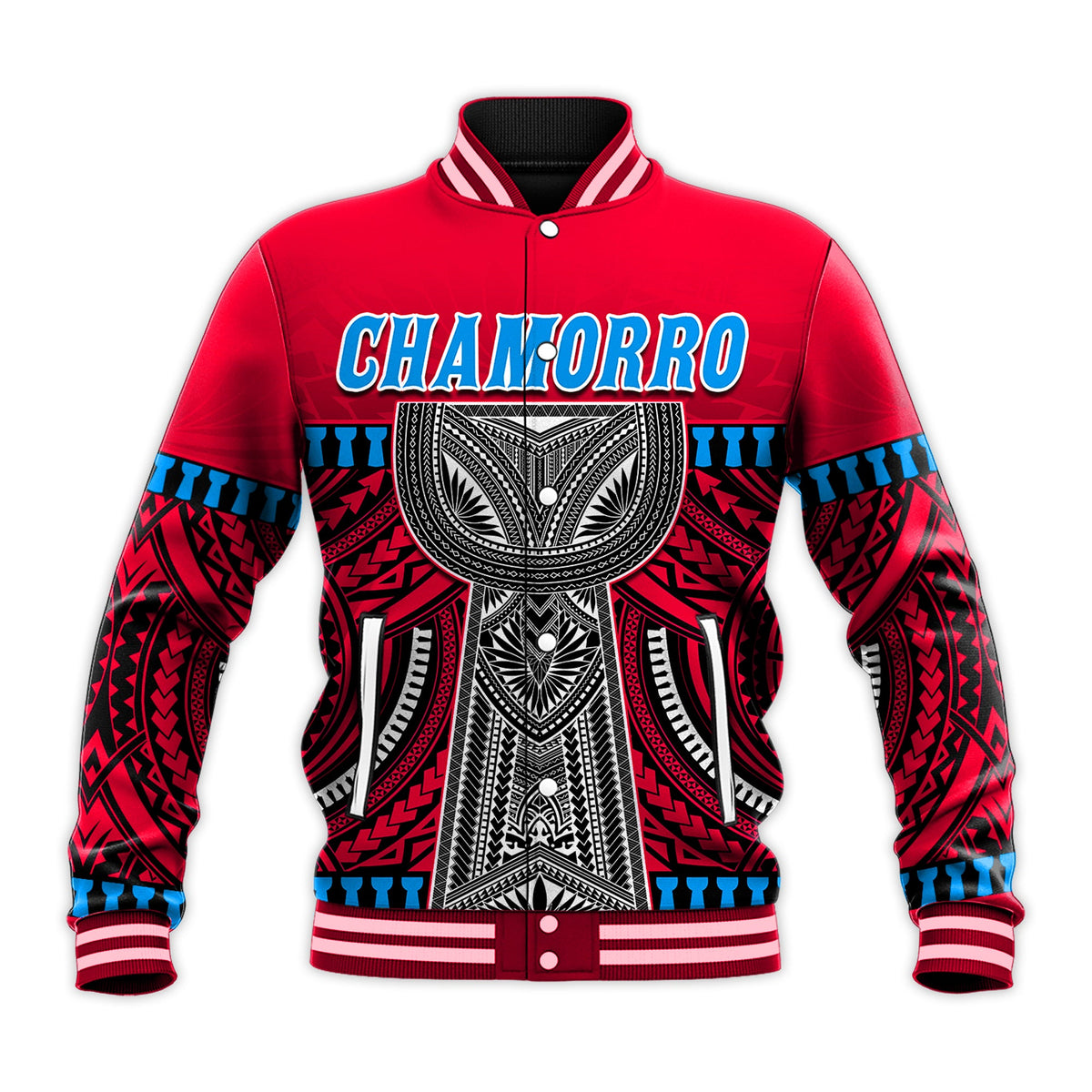 Guam Chamorro Baseball Jacket Latte Stone Red Polynesian Haligi LT13 - Polynesian Pride