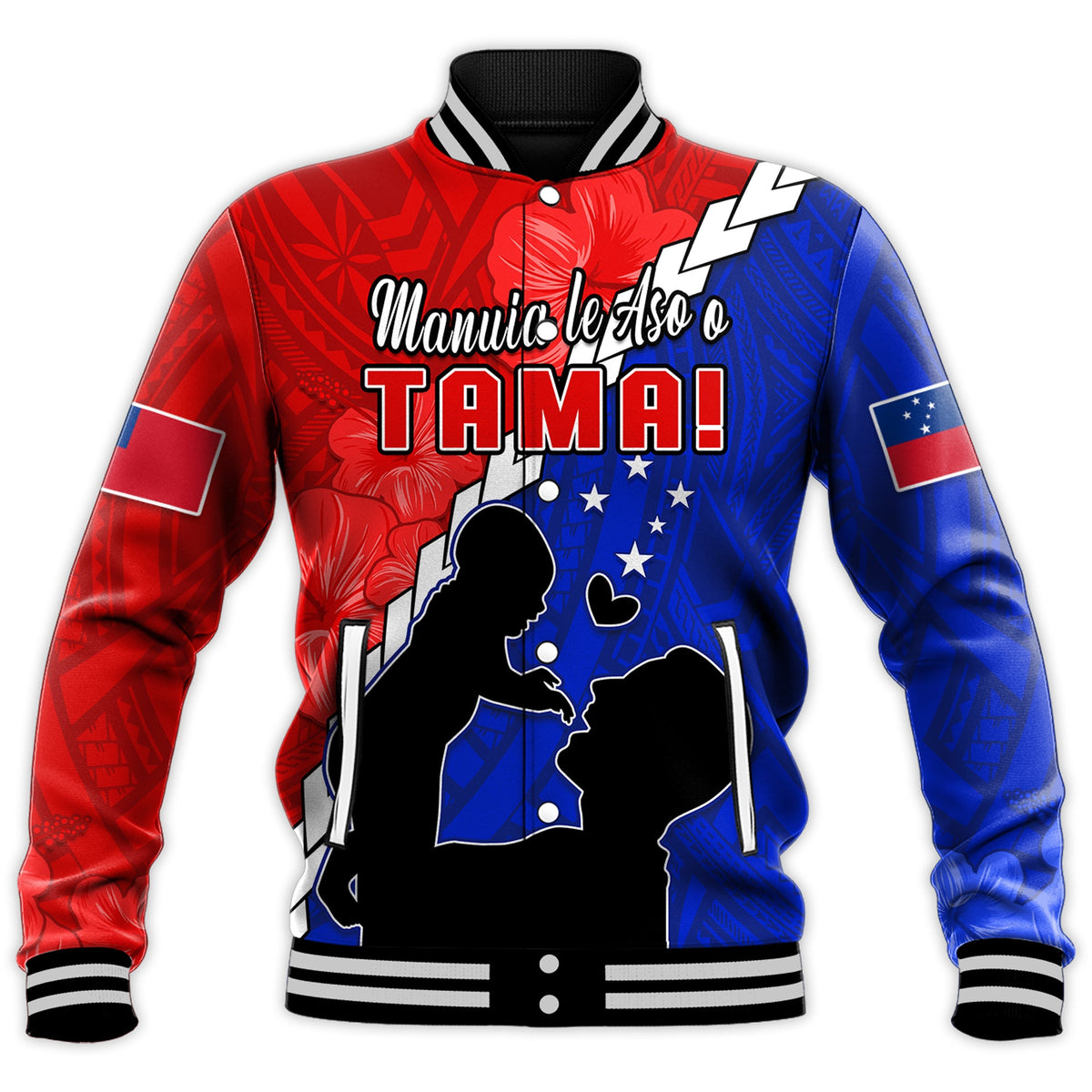 Happy Samoan Fathers Day Baseball Jacket Hibiscus Mix Polynesian Pattern LT14 - Polynesian Pride