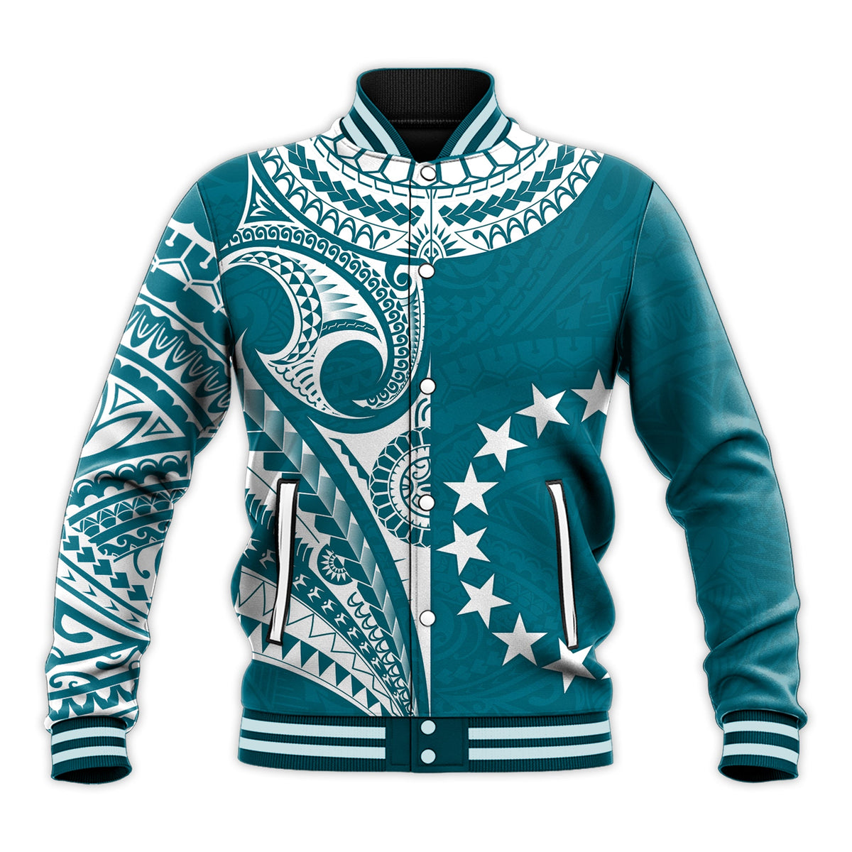 Cook Islands Tatau Baseball Jacket Symbolize Passion Stars Version Blue LT13 - Polynesian Pride