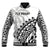 (Custom Text And Number) Fiji Rugby Baseball Jacket Fijian Cibi Dance Tapa Pattern White LT14 - Polynesian Pride