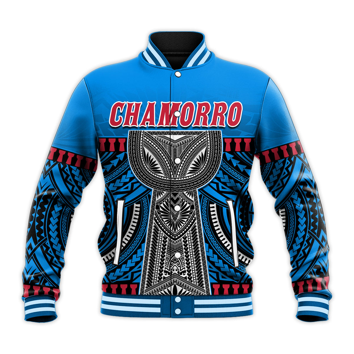 Guam Chamorro Baseball Jacket Latte Stone Blue Polynesian Haligi LT13 - Polynesian Pride