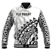 Fiji Rugby Baseball Jacket Fijian Cibi Dance Tapa Pattern White LT14 - Polynesian Pride