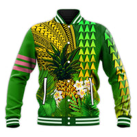 Hawaii Pineapple Baseball Jacket Plumeria Frangipani Mix Tribal Pattern LT13 - Polynesian Pride