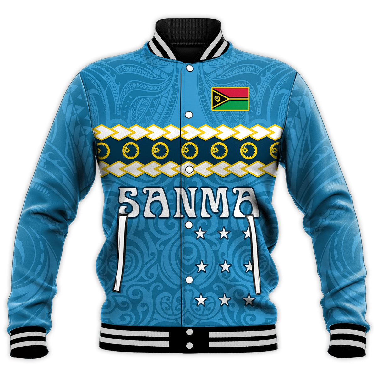 (Custom Personalised) Sanma Province Baseball Jacket Vanuatu Pig Tusk Polynesian Flag Style LT14 - Polynesian Pride